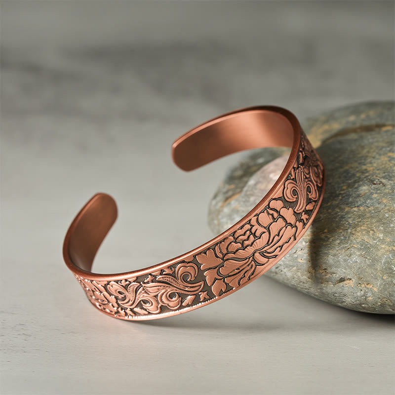 Copper Flower Open Balance Luck Adjustable Cuff Bracelet Bangle