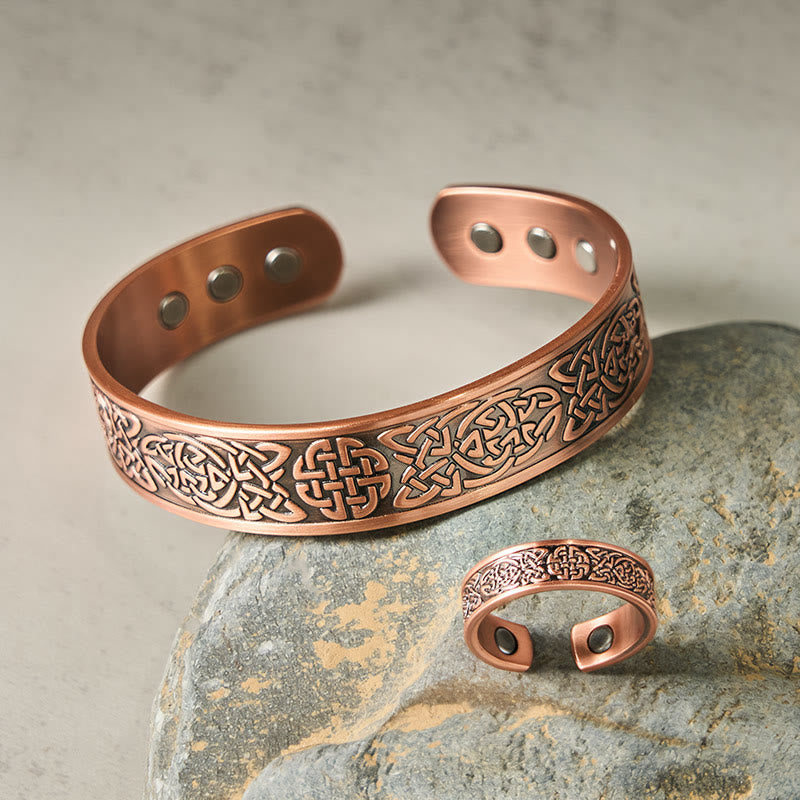 Minimalist Copper Abstract Line Pattern Open Cuff Bangle or Ring