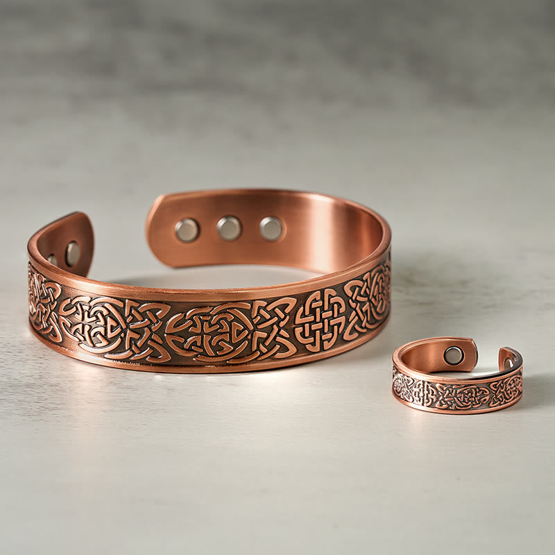 Minimalist Copper Abstract Line Pattern Open Cuff Bangle or Ring