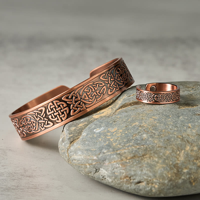 Minimalist Copper Abstract Line Pattern Open Cuff Bangle or Ring