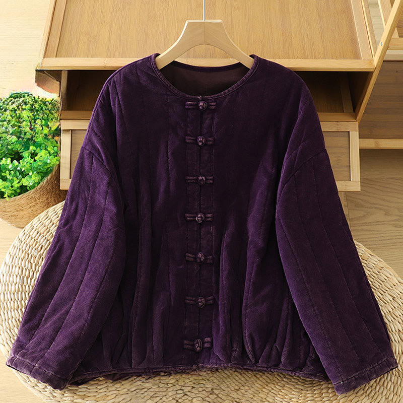 Winter Frog-button Polyester Long Sleeve Corduroy Women's Jacket