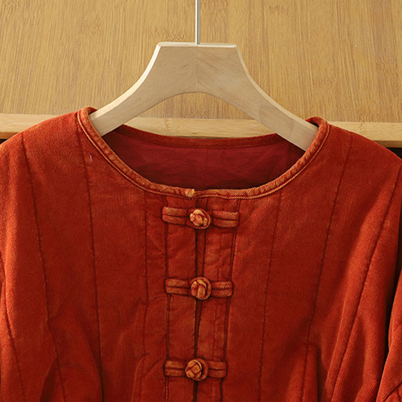 Winter Frog-button Polyester Long Sleeve Corduroy Women's Jacket