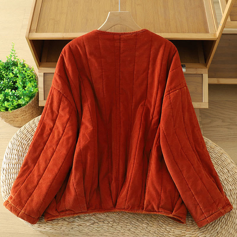 Winter Frog-button Polyester Long Sleeve Corduroy Women's Jacket