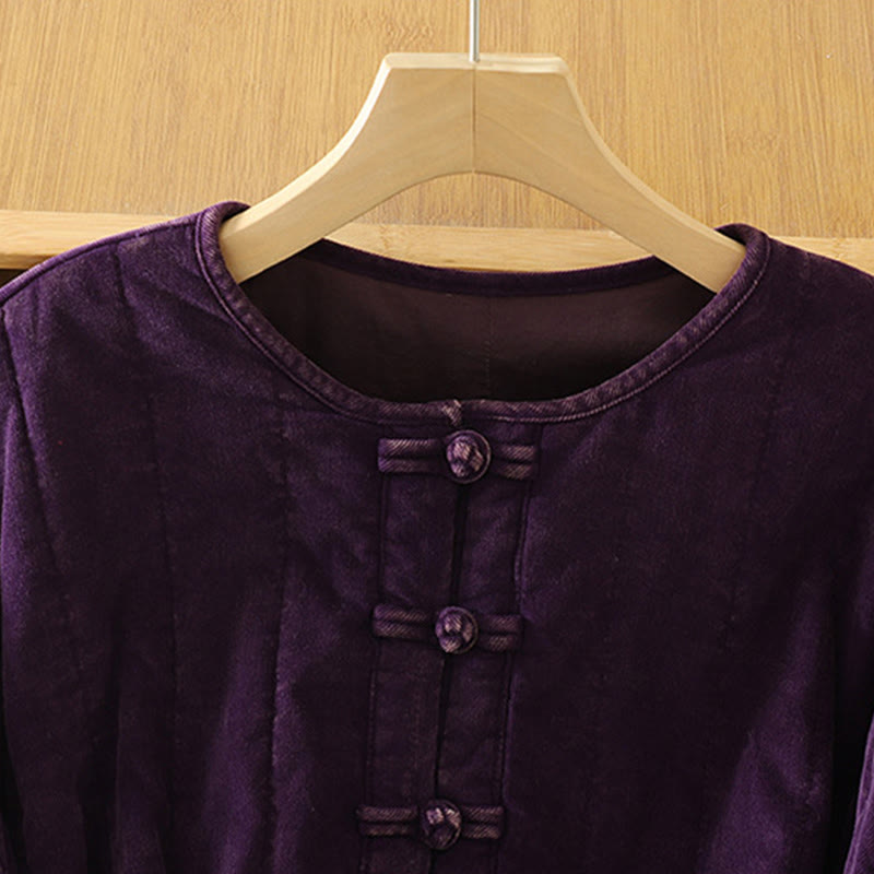 Winter Frog-button Polyester Long Sleeve Corduroy Women's Jacket