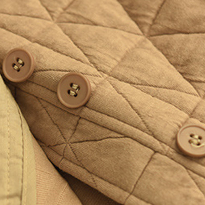 Winter Cotton Long Sleeve Diamond Pattern Women's Thermal Jacket With Pockets