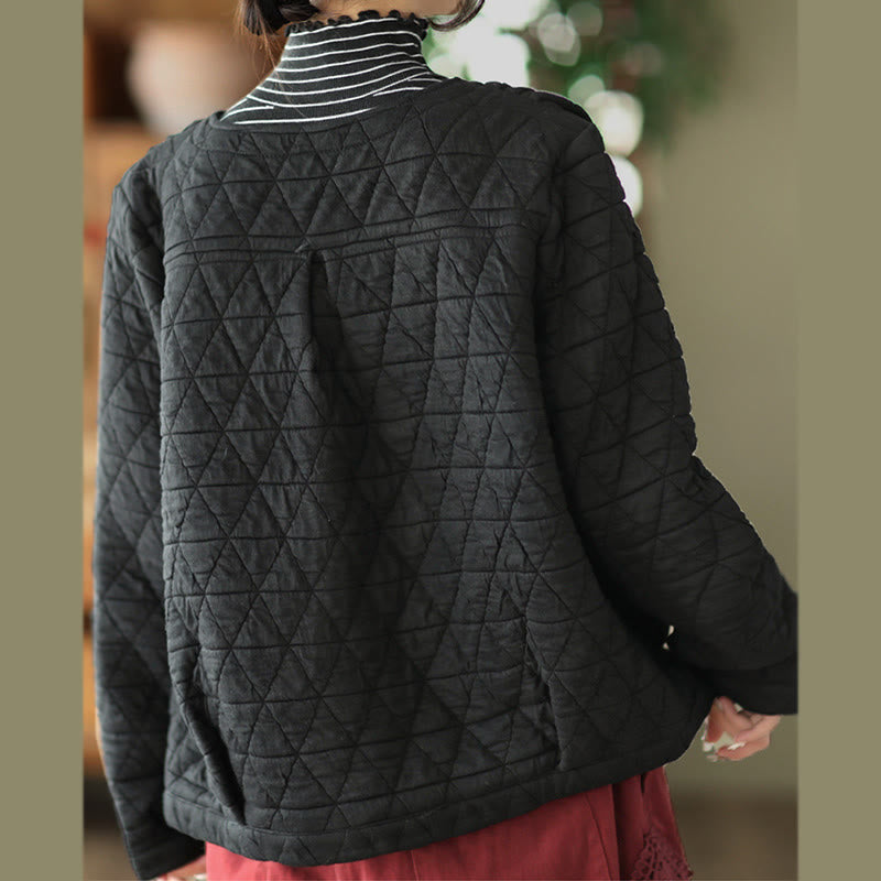 Winter Cotton Long Sleeve Diamond Pattern Women's Thermal Jacket With Pockets