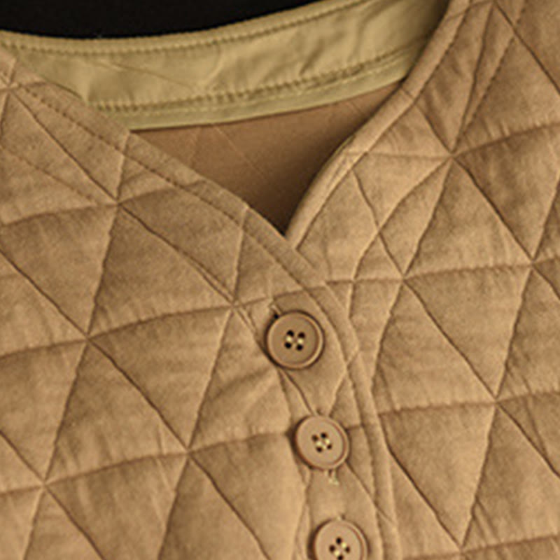 Winter Cotton Long Sleeve Diamond Pattern Women's Thermal Jacket With Pockets