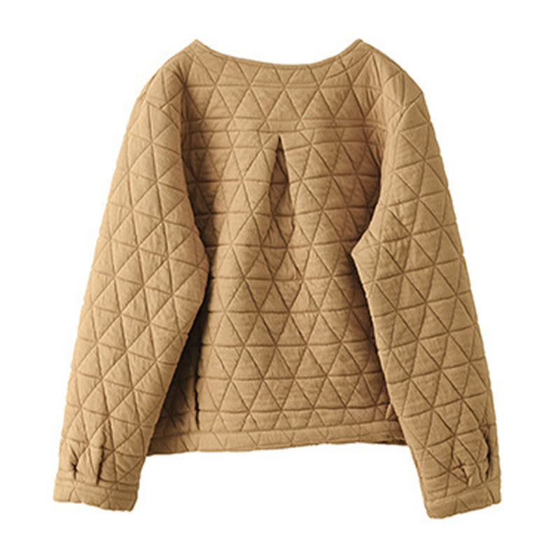 Winter Cotton Long Sleeve Diamond Pattern Women's Thermal Jacket With Pockets