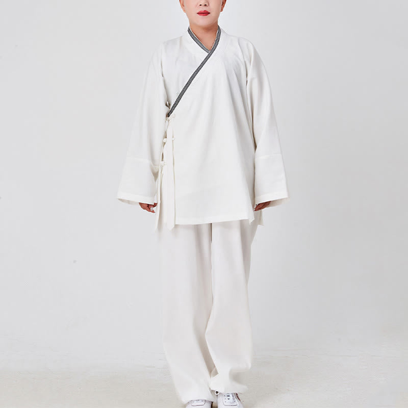 Breathable Linen Frog-Button Qigong Ceremony Robe Set