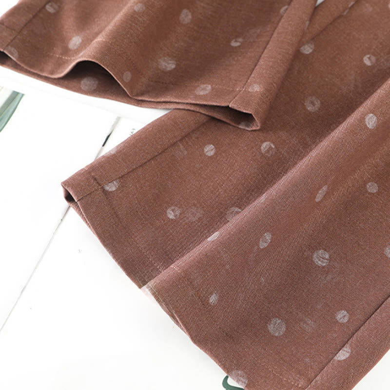Casual White Dots Pattern Polyester Women's Wide Leg Pants With Pockets