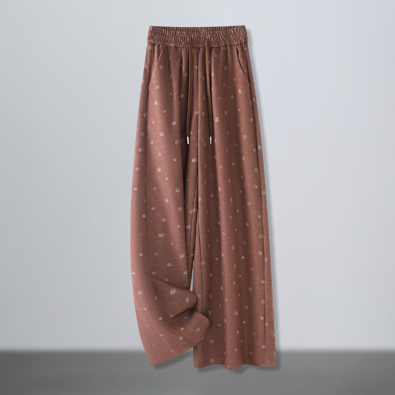 Casual White Dots Pattern Polyester Women's Wide Leg Pants With Pockets