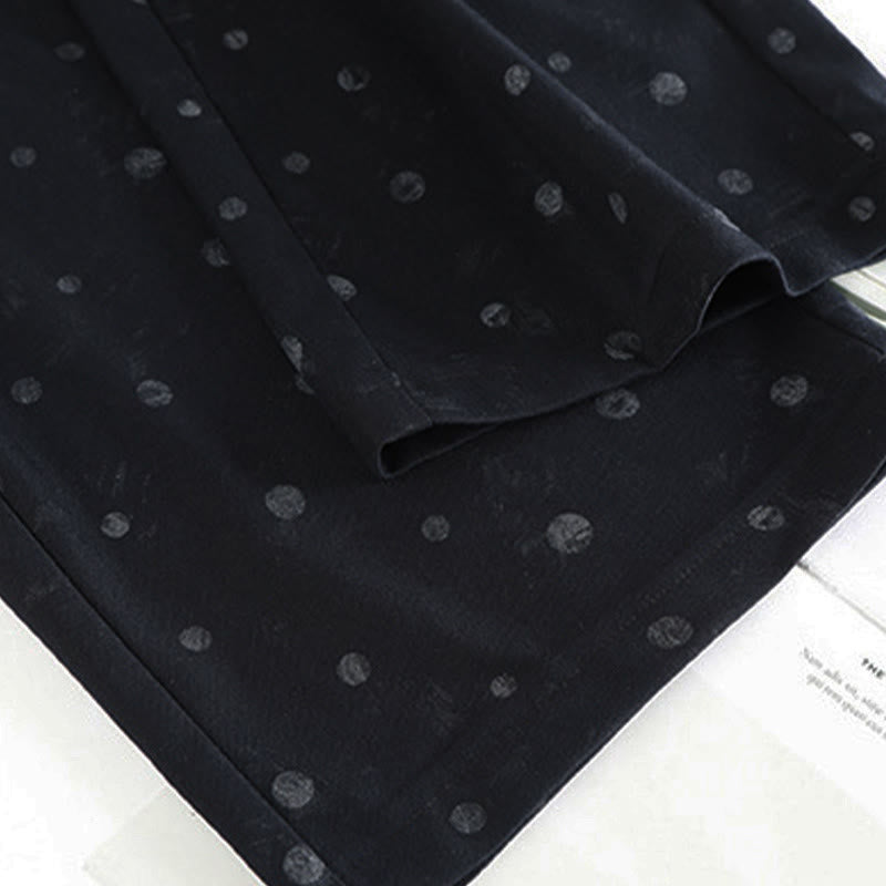 Casual White Dots Pattern Polyester Women's Wide Leg Pants With Pockets