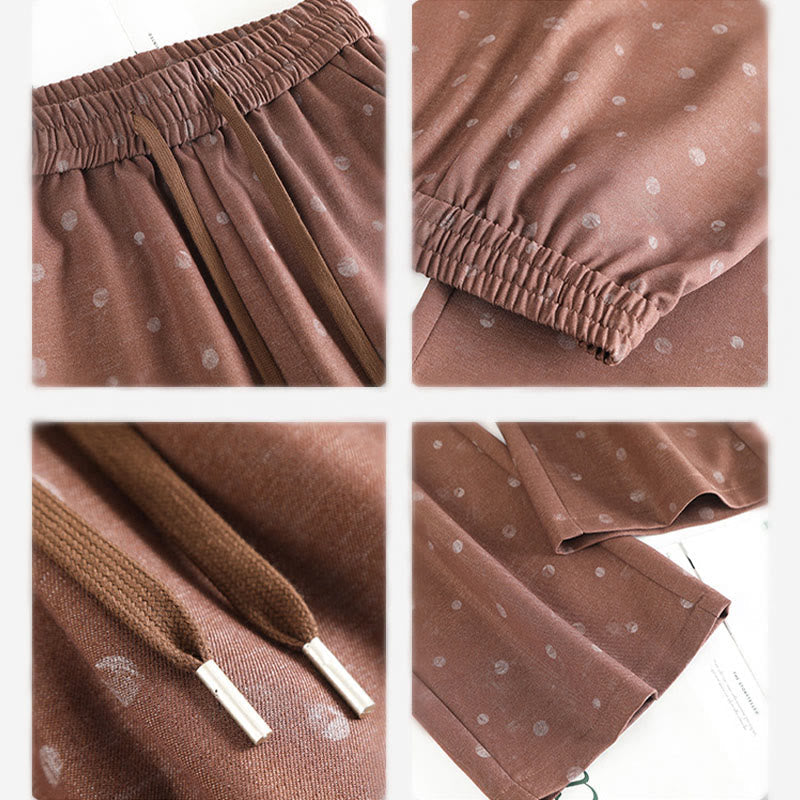 Casual White Dots Pattern Polyester Women's Wide Leg Pants With Pockets