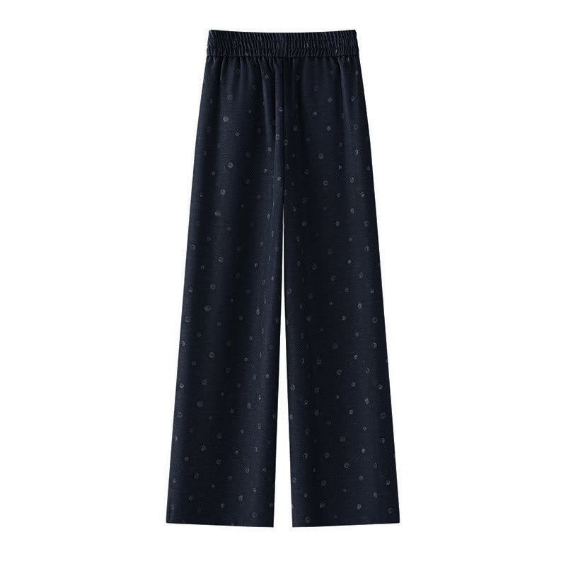 Casual White Dots Pattern Polyester Women's Wide Leg Pants With Pockets