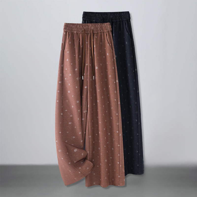 Casual White Dots Pattern Polyester Women's Wide Leg Pants With Pockets