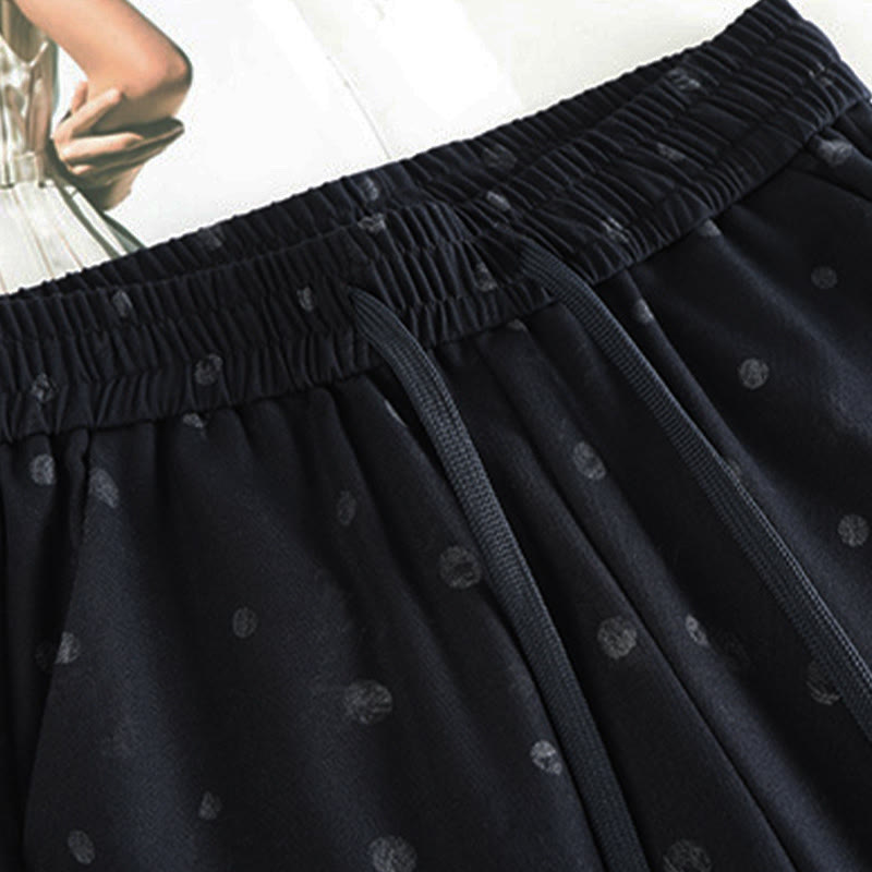 Casual White Dots Pattern Polyester Women's Wide Leg Pants With Pockets