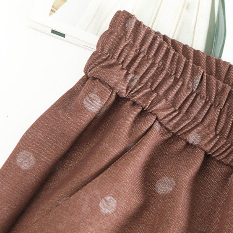 Casual White Dots Pattern Polyester Women's Wide Leg Pants With Pockets