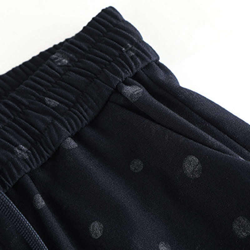 Casual White Dots Pattern Polyester Women's Wide Leg Pants With Pockets