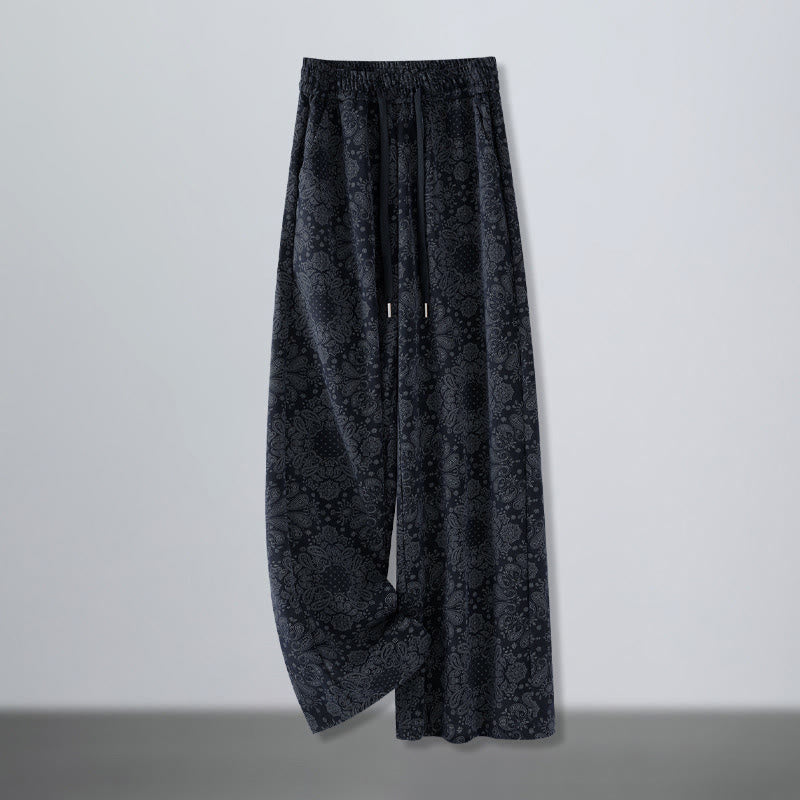 Casual Floral Pattern Polyester Women's Wide Leg Pants With Pockets