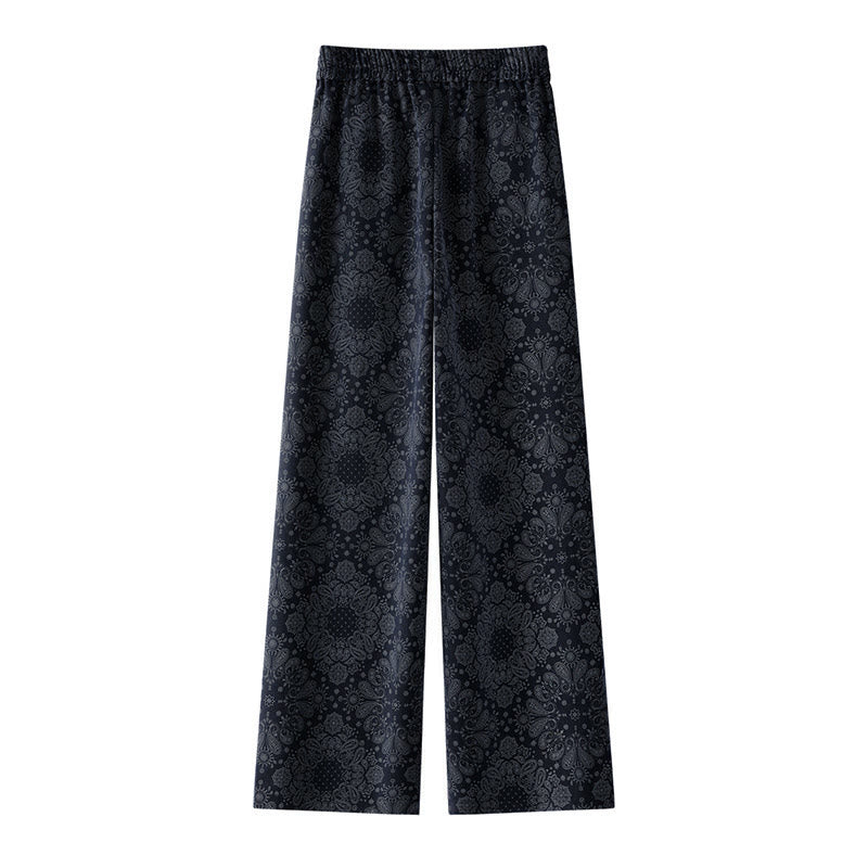 Casual Floral Pattern Polyester Women's Wide Leg Pants With Pockets