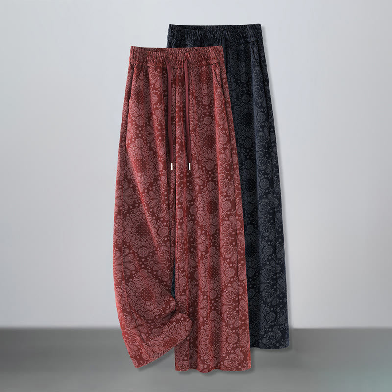 Casual Floral Pattern Polyester Women's Wide Leg Pants With Pockets