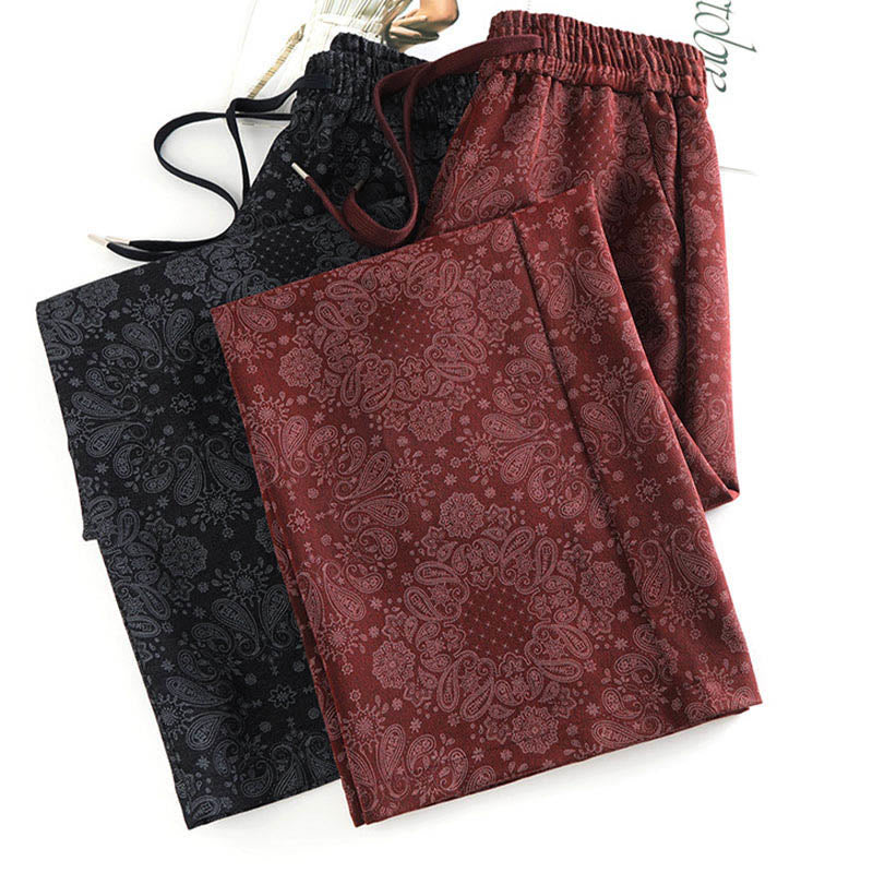 Casual Floral Pattern Polyester Women's Wide Leg Pants With Pockets
