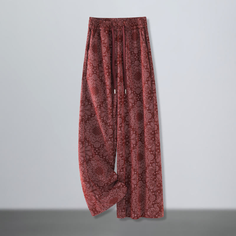 Casual Floral Pattern Polyester Women's Wide Leg Pants With Pockets