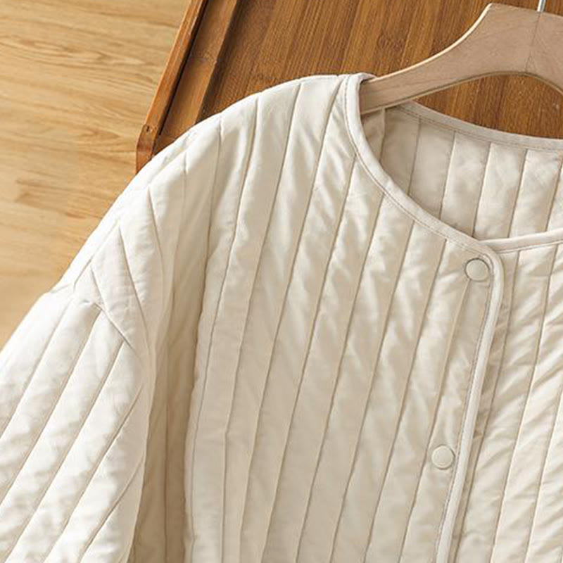 Women's Plain Crew Neck Drawstring Design Long Sleeve Cotton Jacket With Pocket