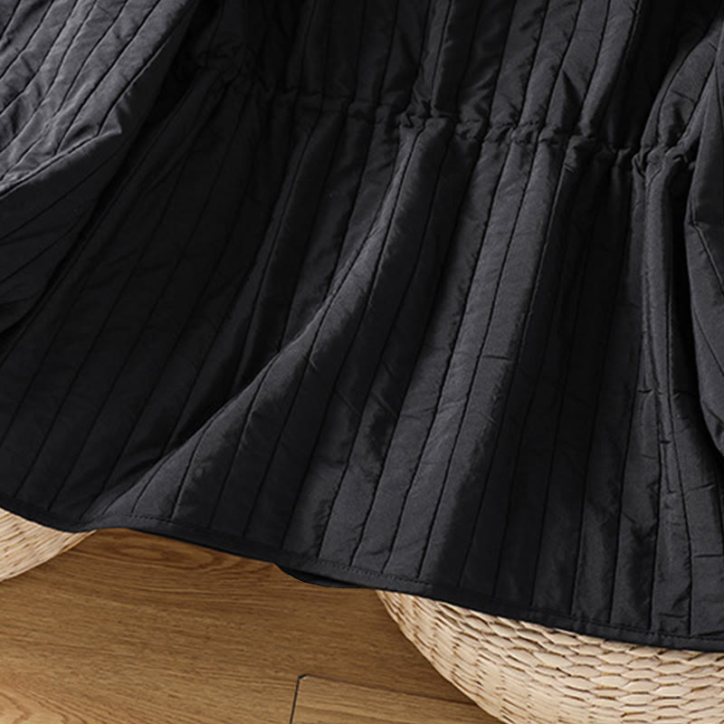 Women's Plain Crew Neck Drawstring Design Long Sleeve Cotton Jacket With Pocket