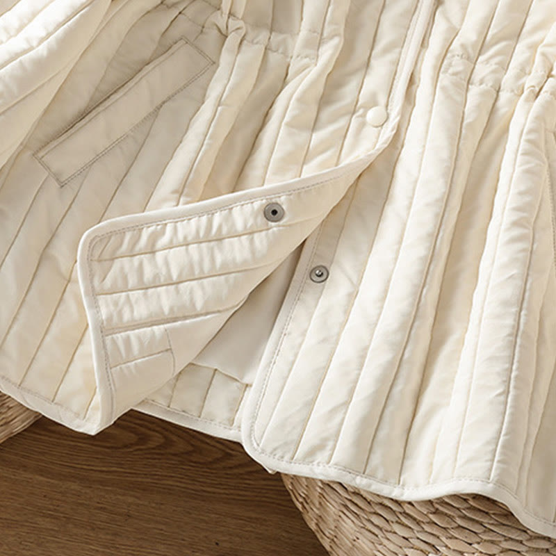 Women's Plain Crew Neck Drawstring Design Long Sleeve Cotton Jacket With Pocket