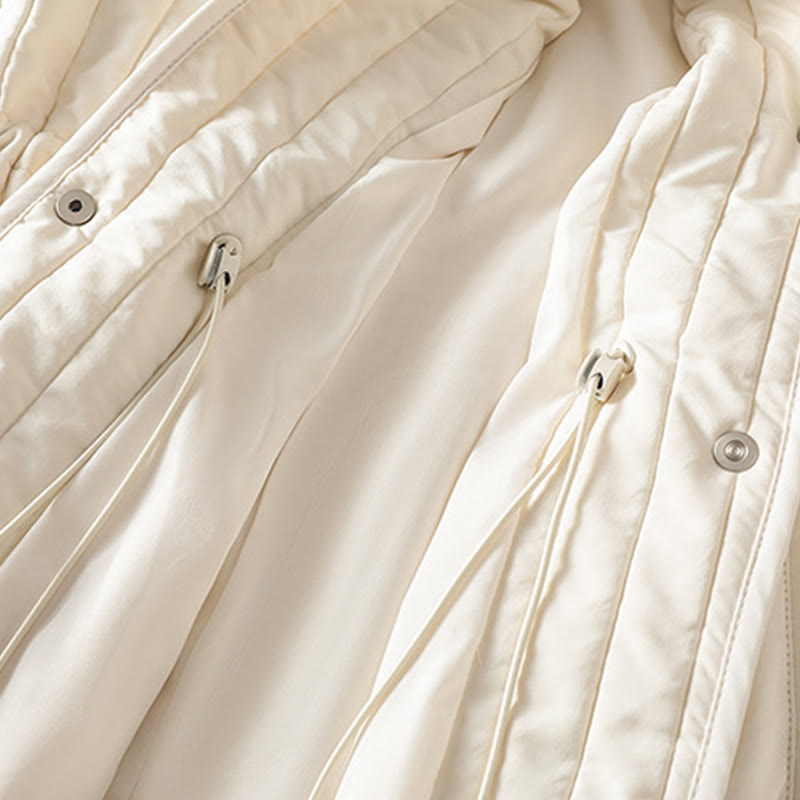 Women's Plain Crew Neck Drawstring Design Long Sleeve Cotton Jacket With Pocket