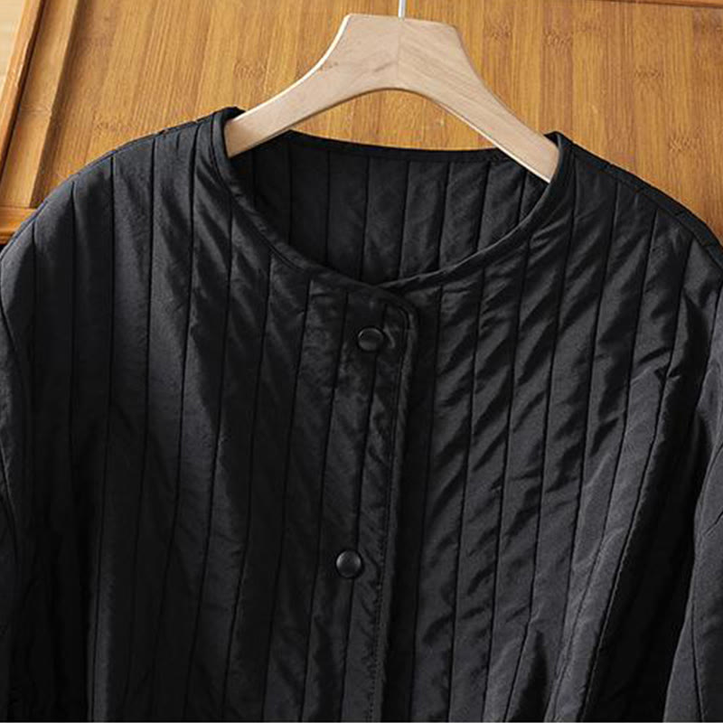 Women's Plain Crew Neck Drawstring Design Long Sleeve Cotton Jacket With Pocket