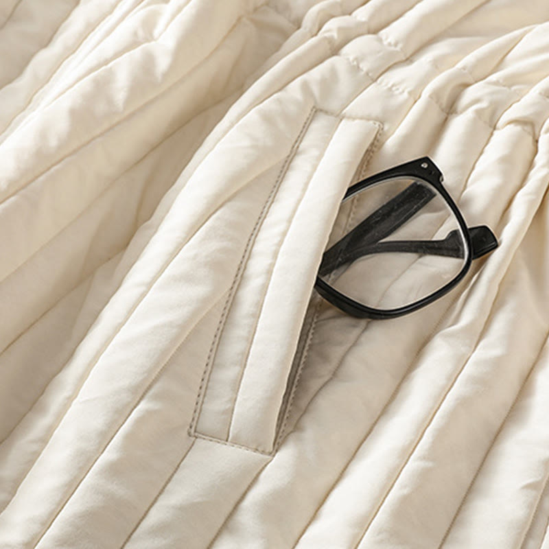 Women's Plain Crew Neck Drawstring Design Long Sleeve Cotton Jacket With Pocket