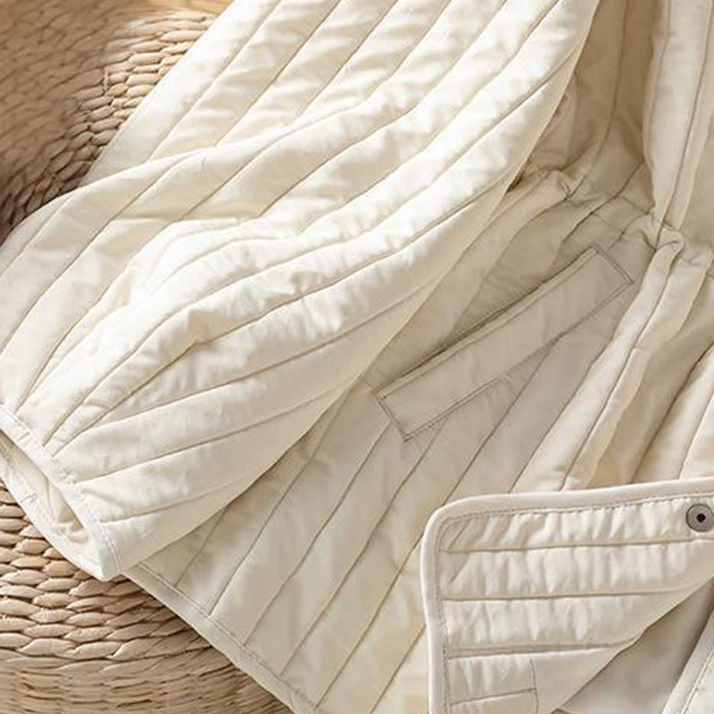 Women's Plain Crew Neck Drawstring Design Long Sleeve Cotton Jacket With Pocket