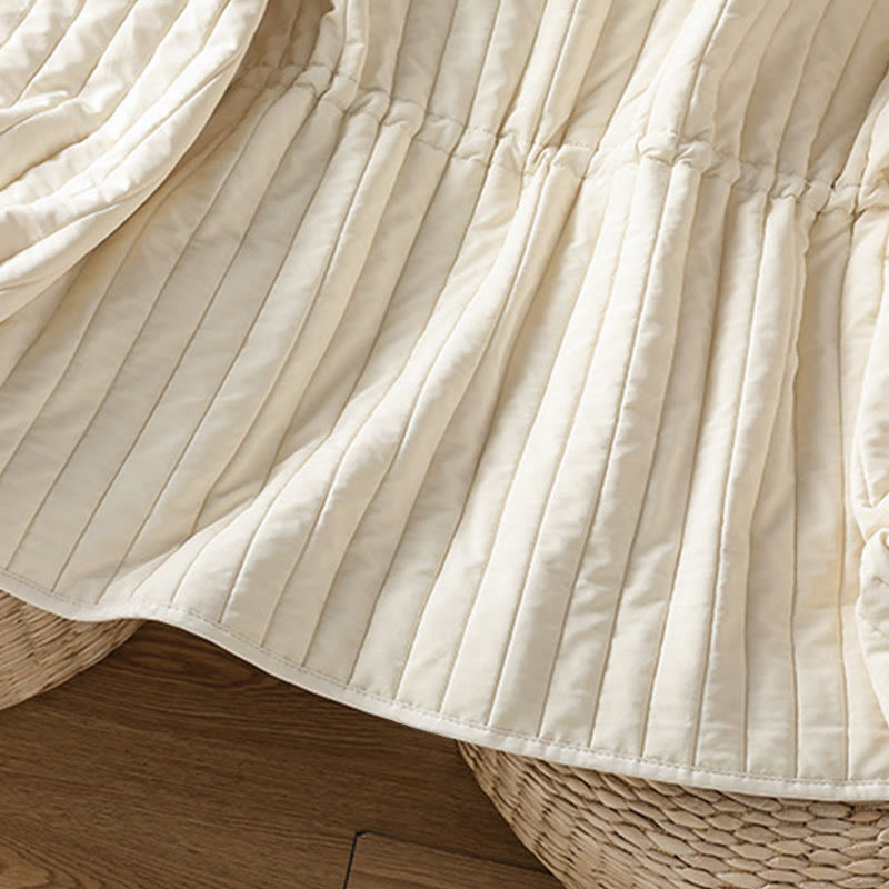 Women's Plain Crew Neck Drawstring Design Long Sleeve Cotton Jacket With Pocket