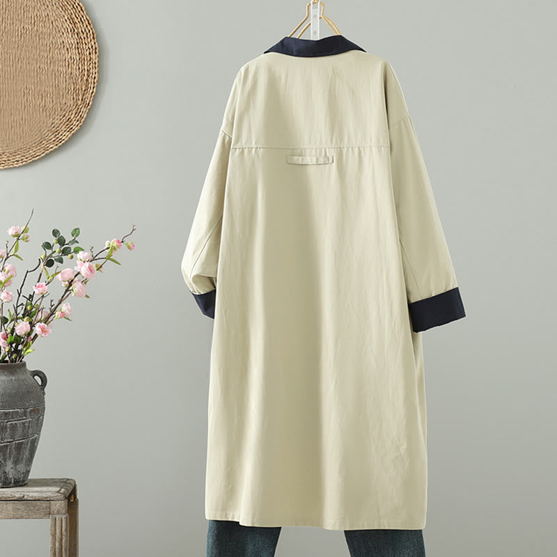 Breathable Cotton Buttoned Lapel Grounding Women's Coat