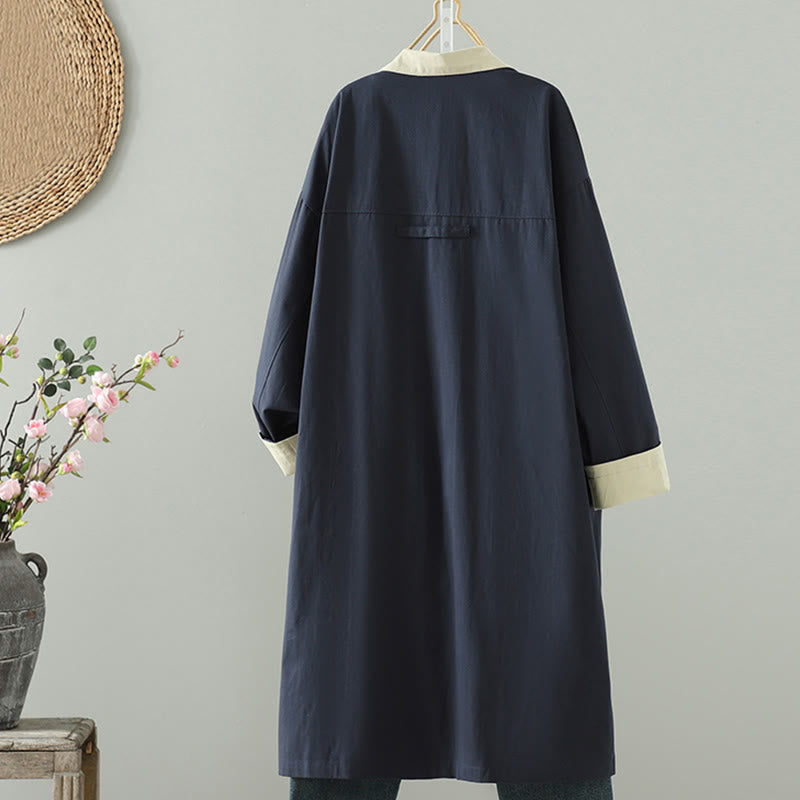Breathable Cotton Buttoned Lapel Grounding Women's Coat