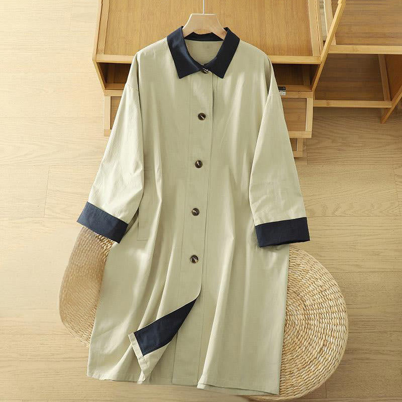 Breathable Cotton Buttoned Lapel Grounding Women's Coat