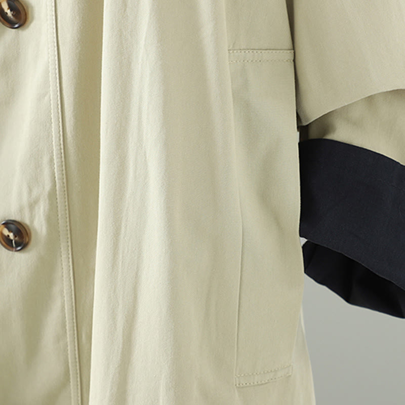 Breathable Cotton Buttoned Lapel Grounding Women's Coat