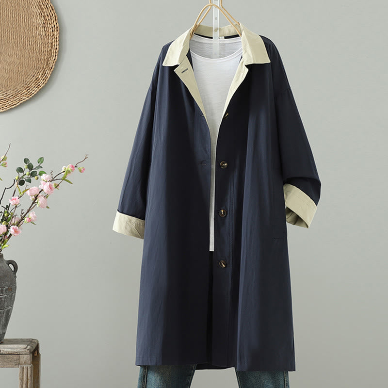 Breathable Cotton Buttoned Lapel Grounding Women's Coat