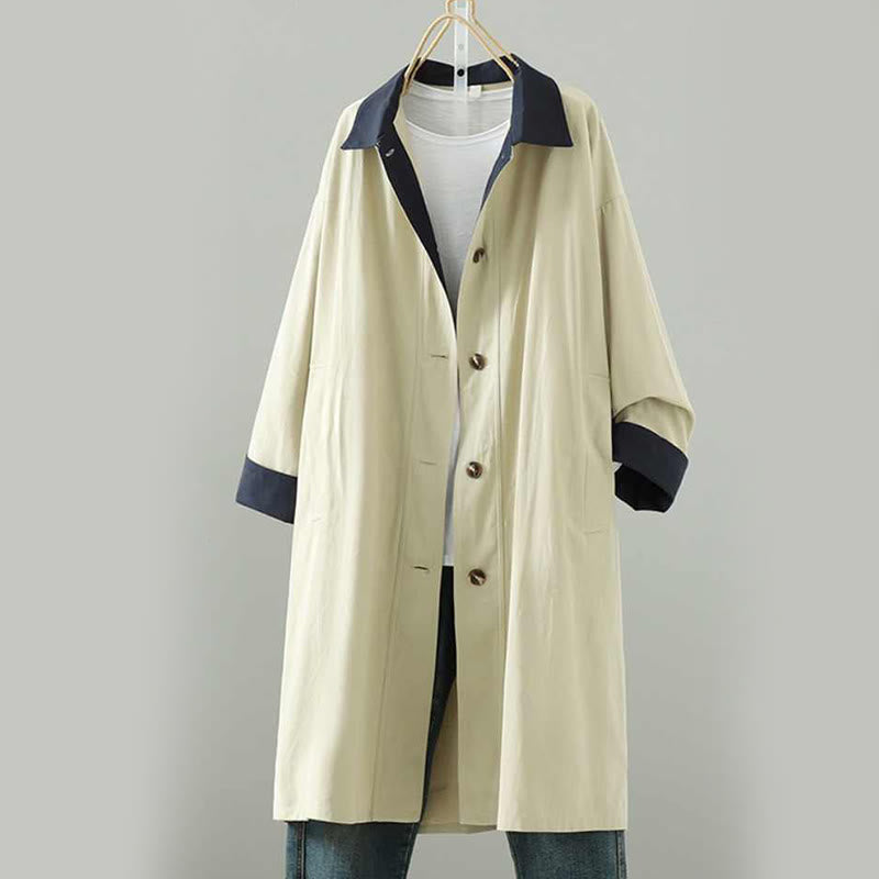 Breathable Cotton Buttoned Lapel Grounding Women's Coat