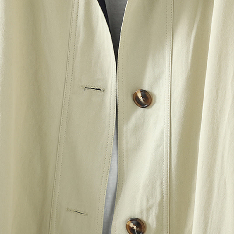 Breathable Cotton Buttoned Lapel Grounding Women's Coat