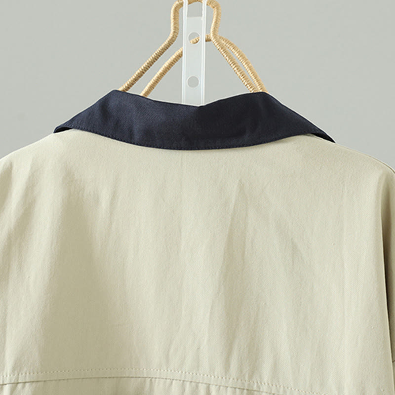 Breathable Cotton Buttoned Lapel Grounding Women's Coat