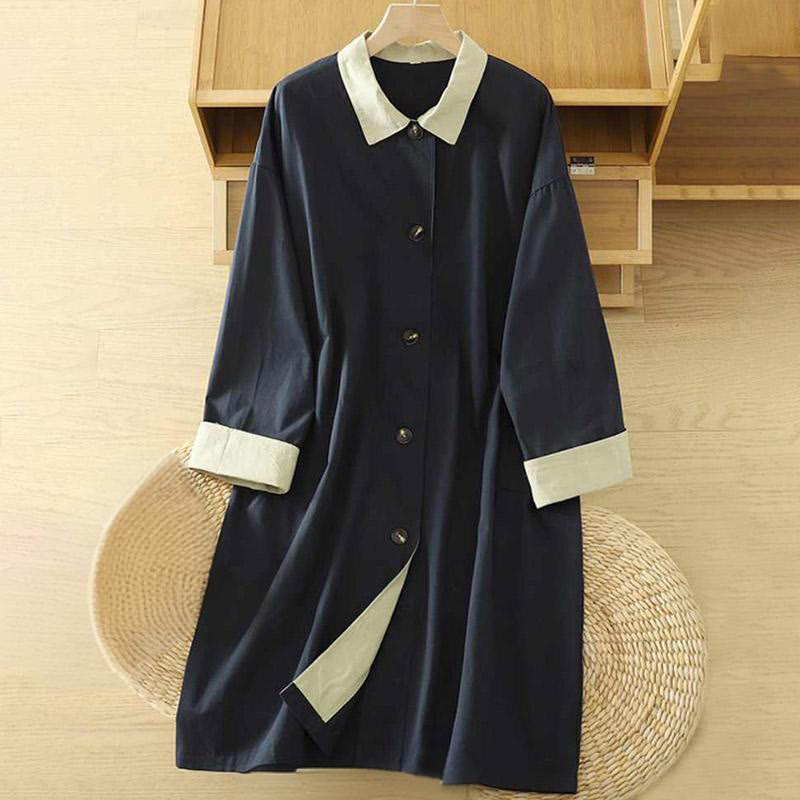 Breathable Cotton Buttoned Lapel Grounding Women's Coat