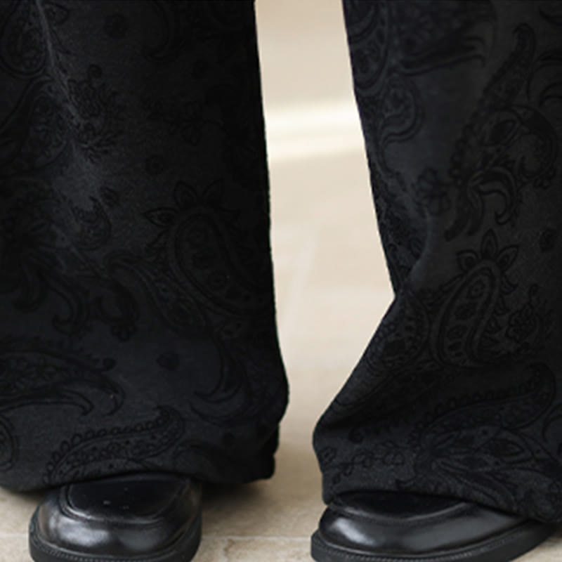 Jacquard Paisley Pattern Women's Wide Leg Thermal Fleece-Lined Cotton Pants With Pockets