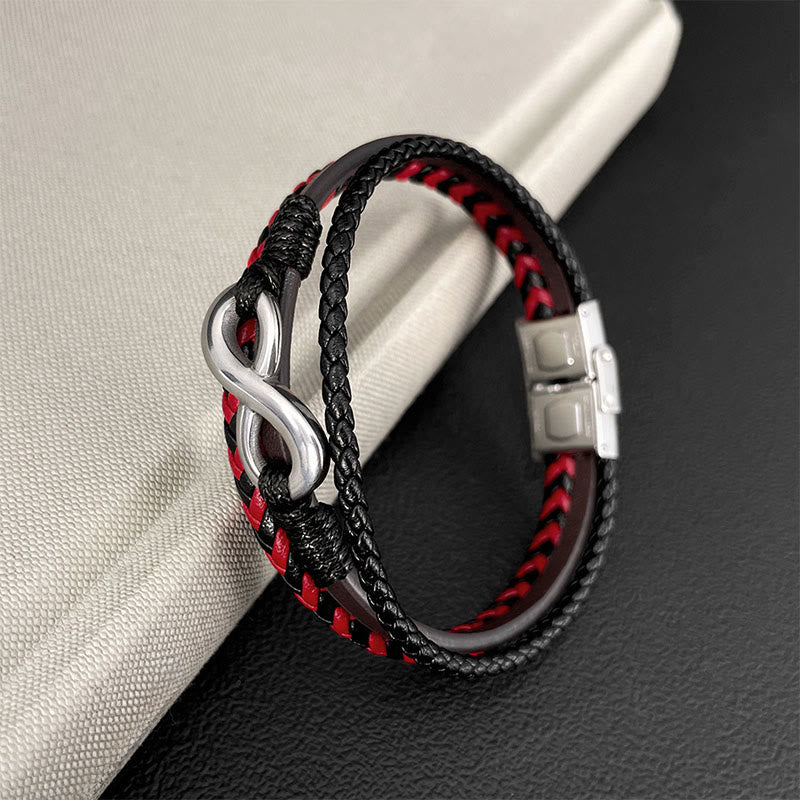Titanium Steel and Braided Three-Layer Leather Balance Bracelet