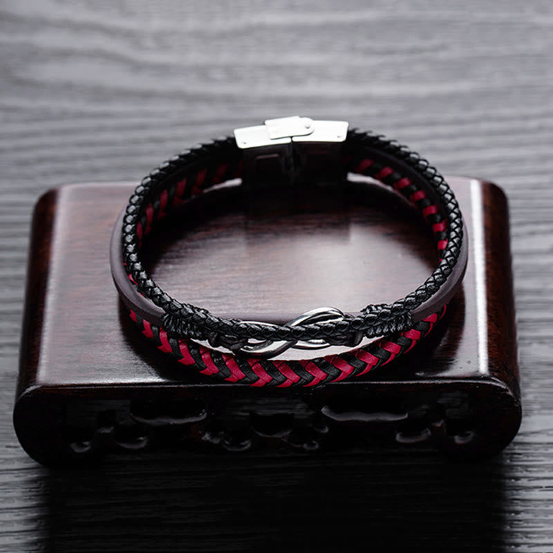 Titanium Steel and Braided Three-Layer Leather Balance Bracelet