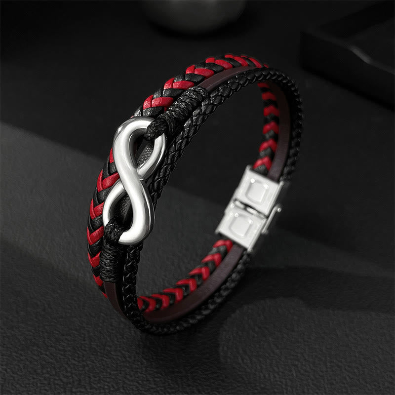 Titanium Steel and Braided Three-Layer Leather Balance Bracelet