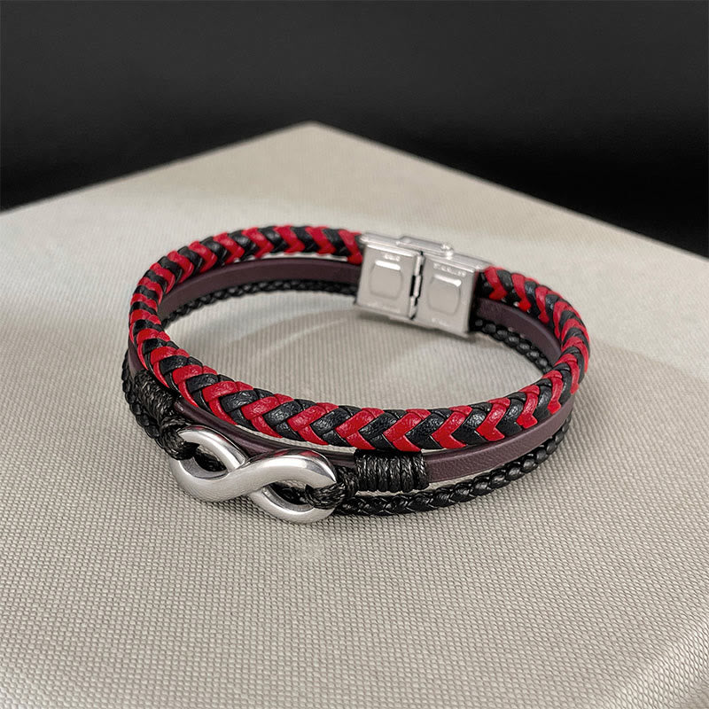 Titanium Steel and Braided Three-Layer Leather Balance Bracelet