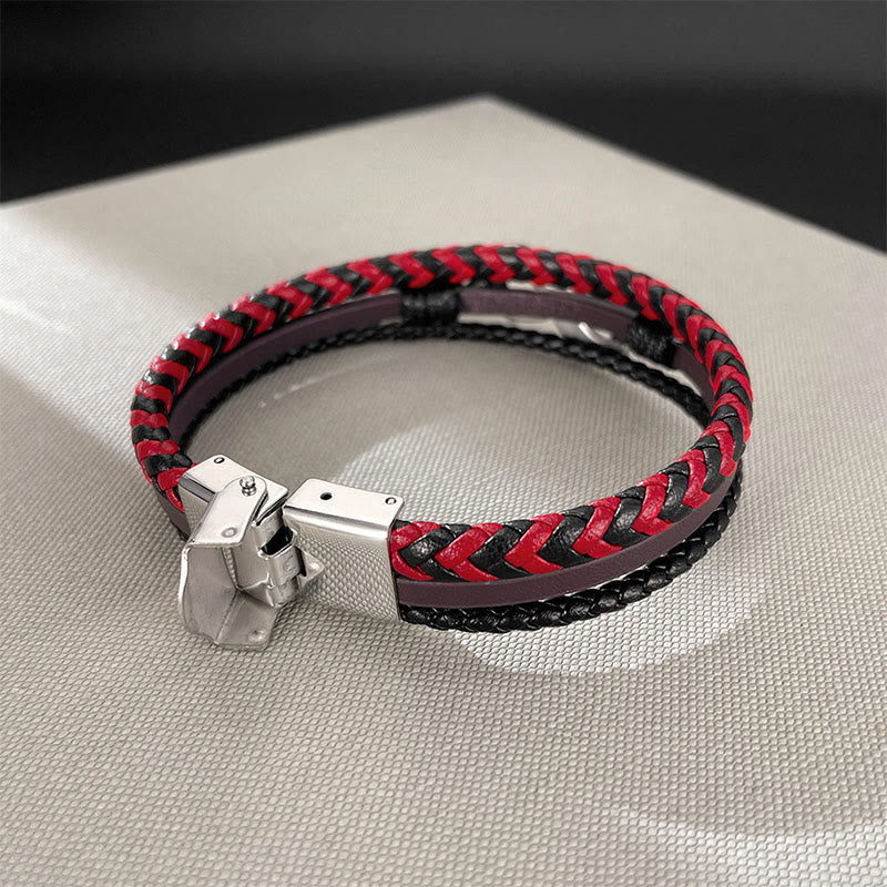 Titanium Steel and Braided Three-Layer Leather Balance Bracelet